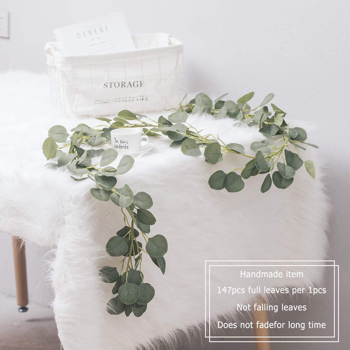 Boic Artificial Eucalyptus Garland Vines, Handmade Fake Wreath Hanging Vines Plants Leaves For Home Kitchen Garden Office Wedding Party Backdrop Arch Wall Decor
