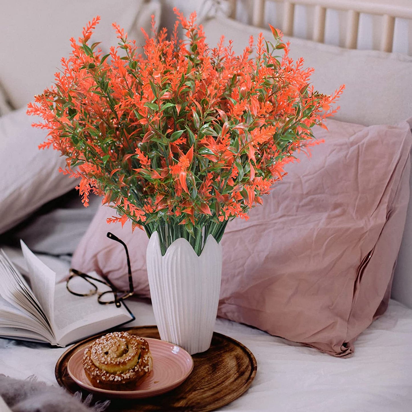 Boic 10 Bunches Artificial Lavender Flowers,Artificial Flowers Outdoor Fake Flowers Plastic Artificial Flowers Outdoor Use for Indoor Outdoor Home Office Garden Decor-Orange