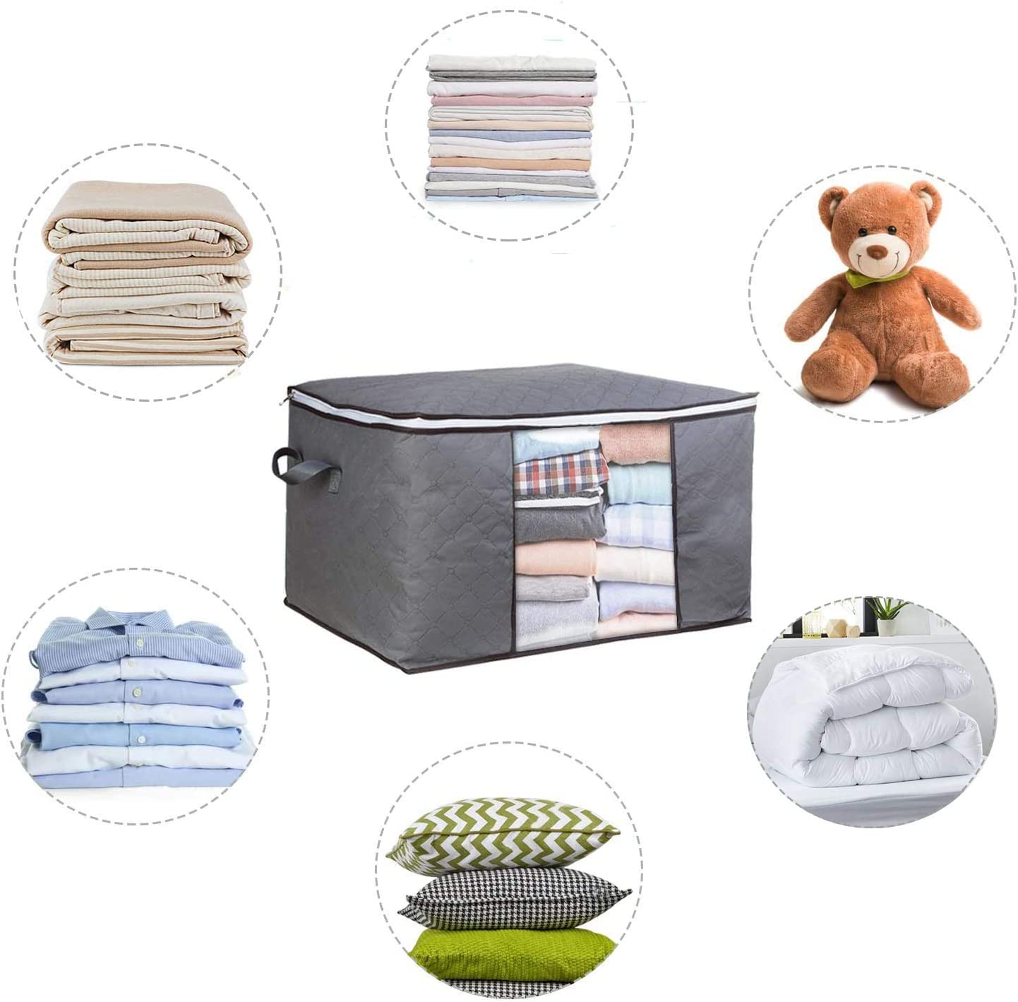 Boic 2 Pcs Duvet Storage Bag,84L Large Capacity Clothes Storage Bag Organizer with Reinforced Handle, Storage Bags with Zips, Anti-Mold&Moisture Proof Organizer Bags for Beddings- Grey