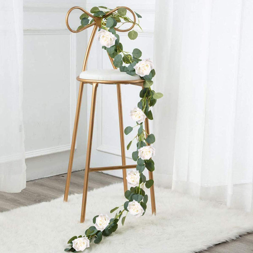 Boic Faux Plants Garland, 6.5FT Artificial Eucalyptus Willow Leaves Vine with Rose Artificial Flower Hanging Greenery Fake Plant Outdoor Indoor Wedding for Home Garden Party Wedding