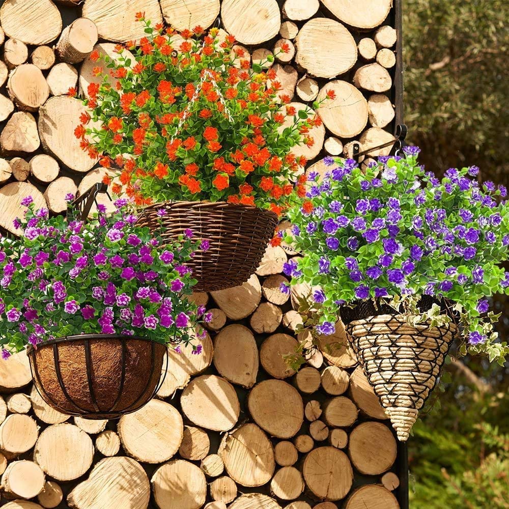 Boic Plastik Garten Blume, Kunstblumen Grün Plastik Sträucher UV-Beständige Kunstpflanzen für Balkon, Garten, Fenster, Hochzeit Party Dekor - 10 Bündel (Orange)