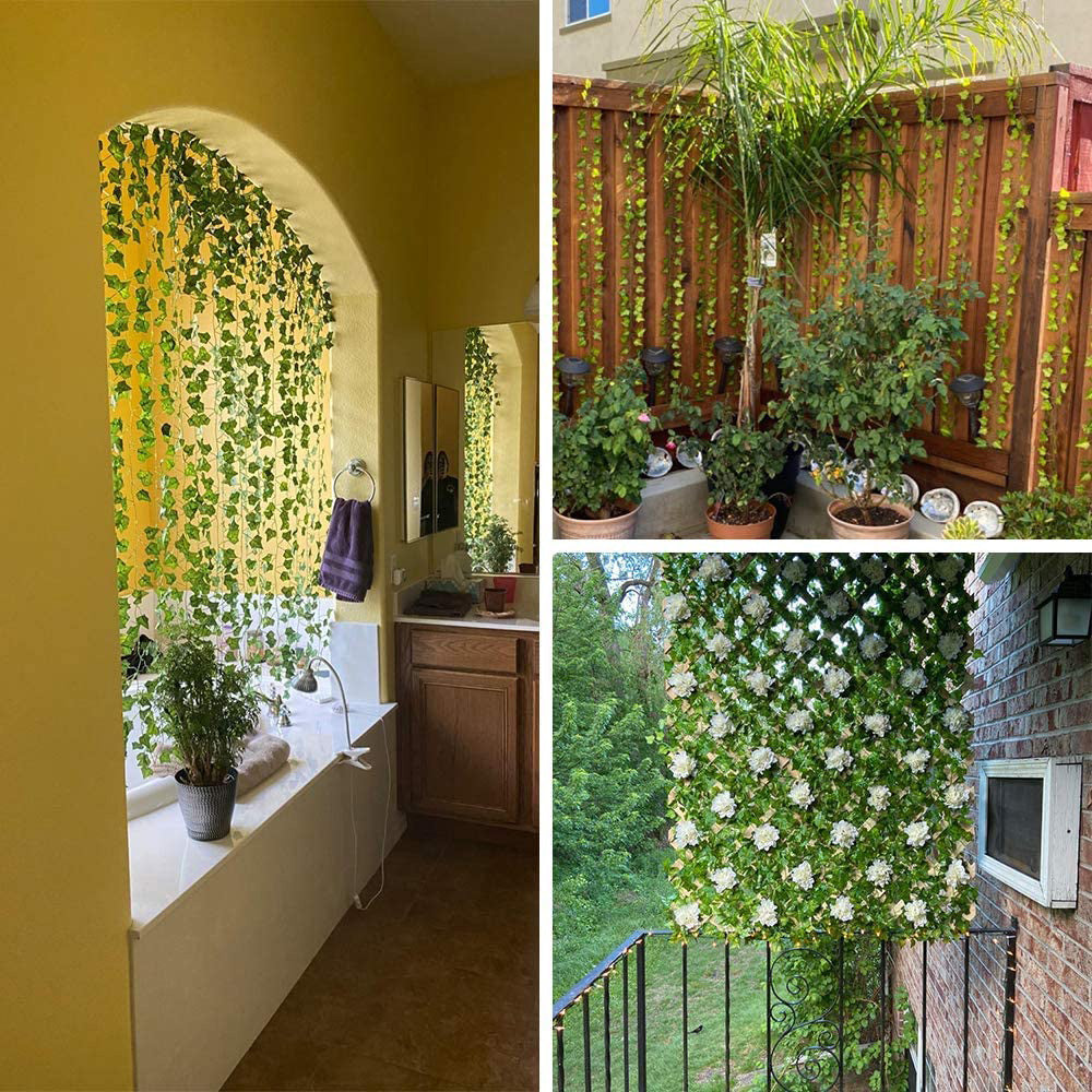 Boic Artificial Ivy Leaf Garland, 12 Strands 6.5 Ft Artificial Plant Leaves Greenery Hanging Vines Faux Fake Plants Indoor Outdoor for Wedding Party Table Garden Backdrop Arch Wall Decor