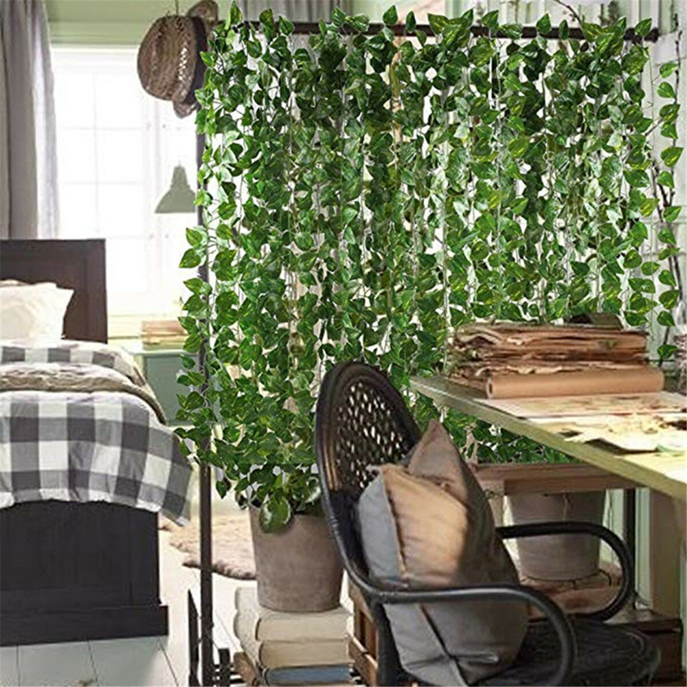 Boic Artificial Ivy Leaf Garland, 12 Strands 6.5 Ft Artificial Plant Vines Faux Fake Plants Garland for Wedding Party Table Garden Backdrop Arch Wall Decor with 100 LEDs Outdoor String Lights