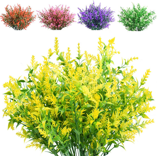 Boic 10 Bunches Artificial Lavender Flowers, Artificial Flowers Outdoor Fake Flowers Plastic Artificial Flowers Outdoor Use for Indoor Outdoor Home Office Garden Decor-Yellow