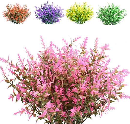 Boic 10 Bunches Artificial Lavender Flowers, Artificial Flowers Outdoor Fake Flowers Plastic Artificial Flowers Outdoor Use for Indoor Outdoor Home Office Garden Decor-Rose Red