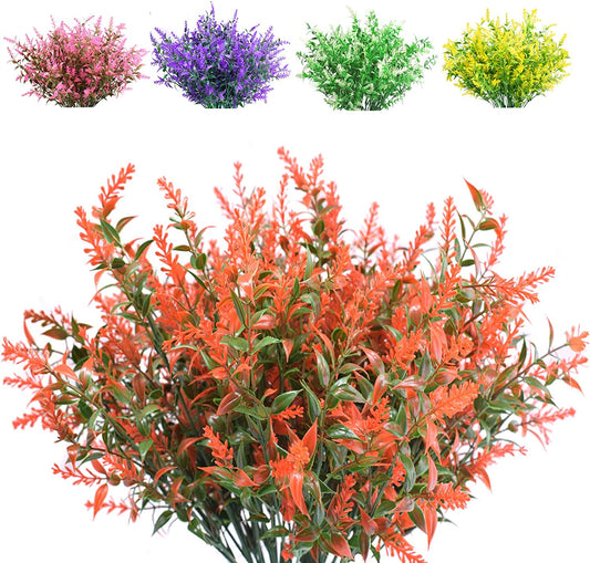 Boic 10 Bunches Artificial Lavender Flowers,Artificial Flowers Outdoor Fake Flowers Plastic Artificial Flowers Outdoor Use for Indoor Outdoor Home Office Garden Decor-Orange