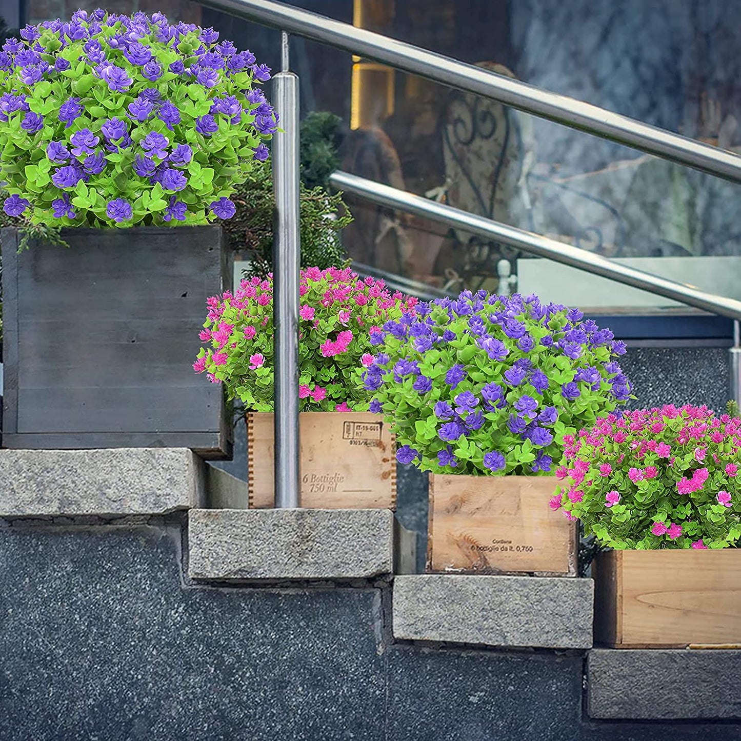 Boic Plastik Garten Blume, Kunstblumen Grün Plastik Sträucher UV-Beständige Kunstpflanzen für Balkon, Garten, Fenster, Hochzeit Party Dekor - 10 Bündel (Lila