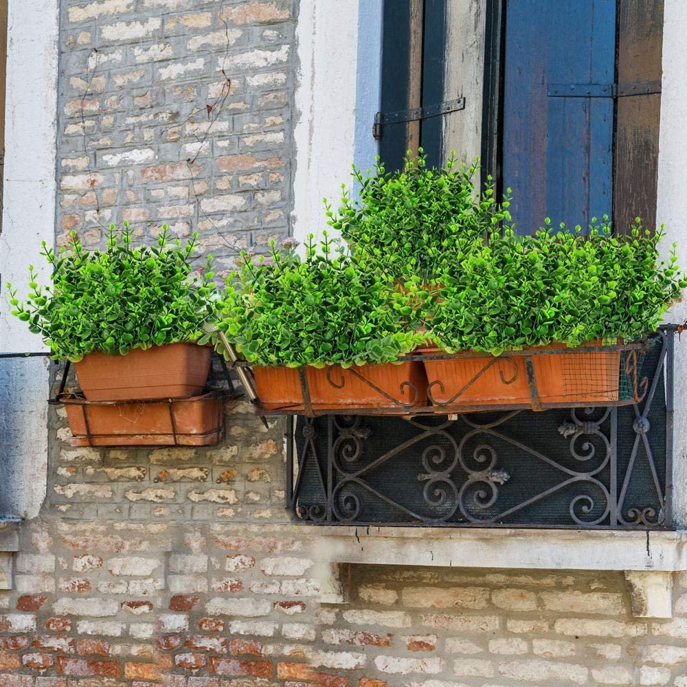 Boic Plastik Garten Blume, Kunstblumen Grün Plastik Sträucher UV-Beständige Kunstpflanzen für Balkon, Garten, Fenster, Hochzeit Party Dekor - 10 Bündel …