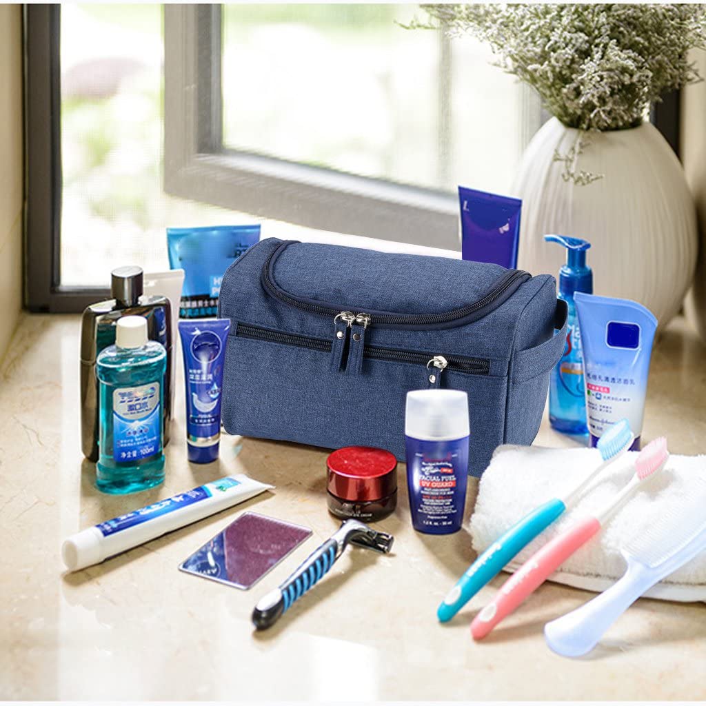 Boic Toiletry Bag with Hook, Small Make up Wash Bag for Men Waterproof Hanging Bag for Business Trip, Gym, Vacation and Household - Blue